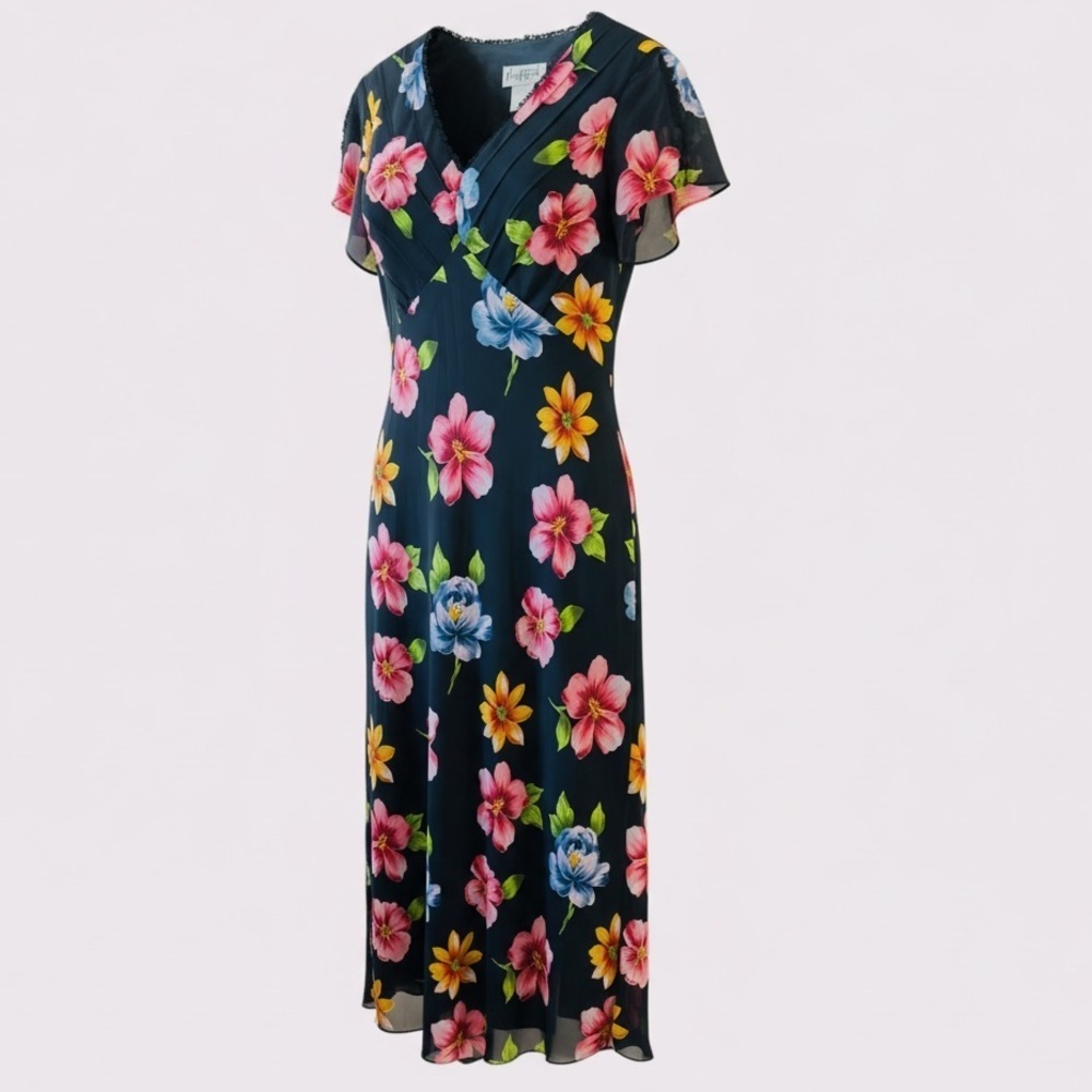 VTG Mary Fadden Collection Floral Chiffon Maxi Dress Size 12 V-Neck Y2K, 1990’s - Picture 3 of 13